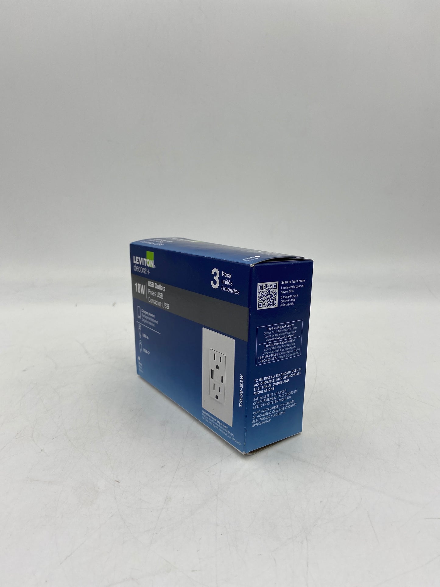 New LEVITON DECORA + 18W USB Outlets T5638-B3W
