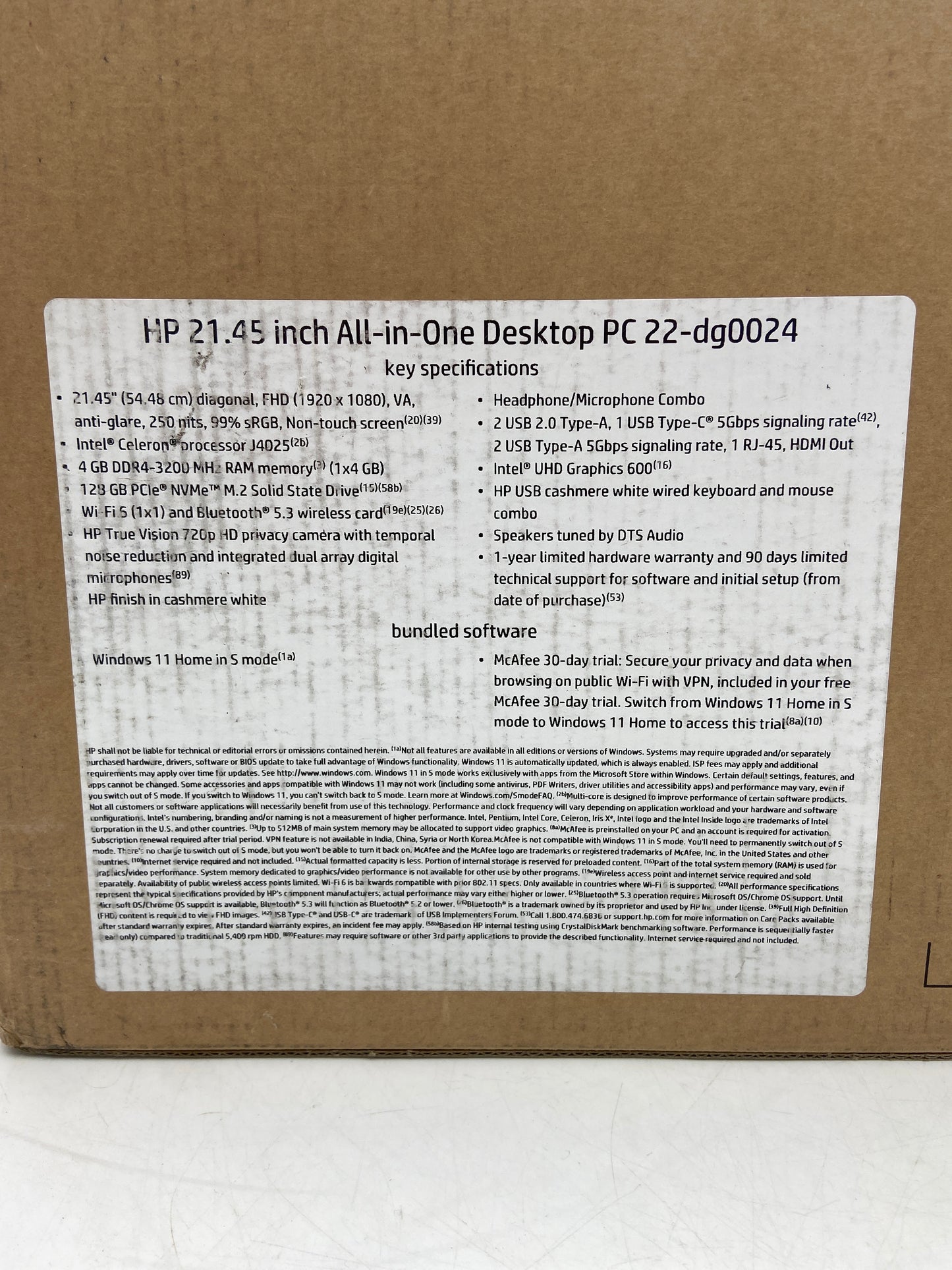HP 22-dg0024 celeron j4025 4GB RAM 128GB SSD uhd graphics 600