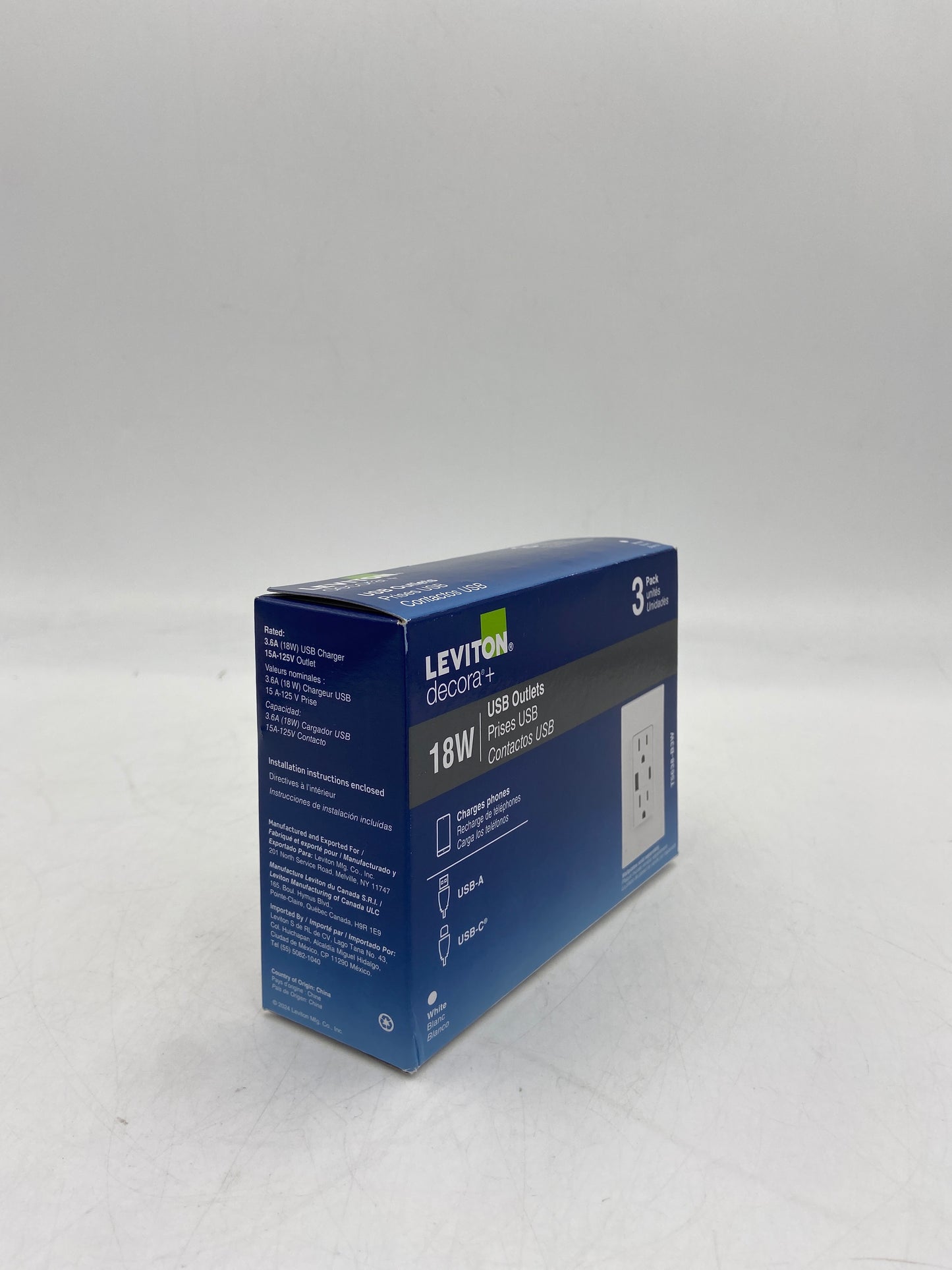 New LEVITON DECORA + 18W USB Outlets T5638-B3W