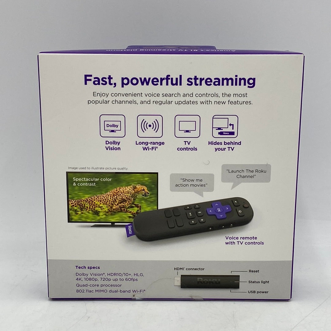 New Open Box Roku Streaming Stick 4K HD HDR TV Wifi Device with Voice Remote 3820R2