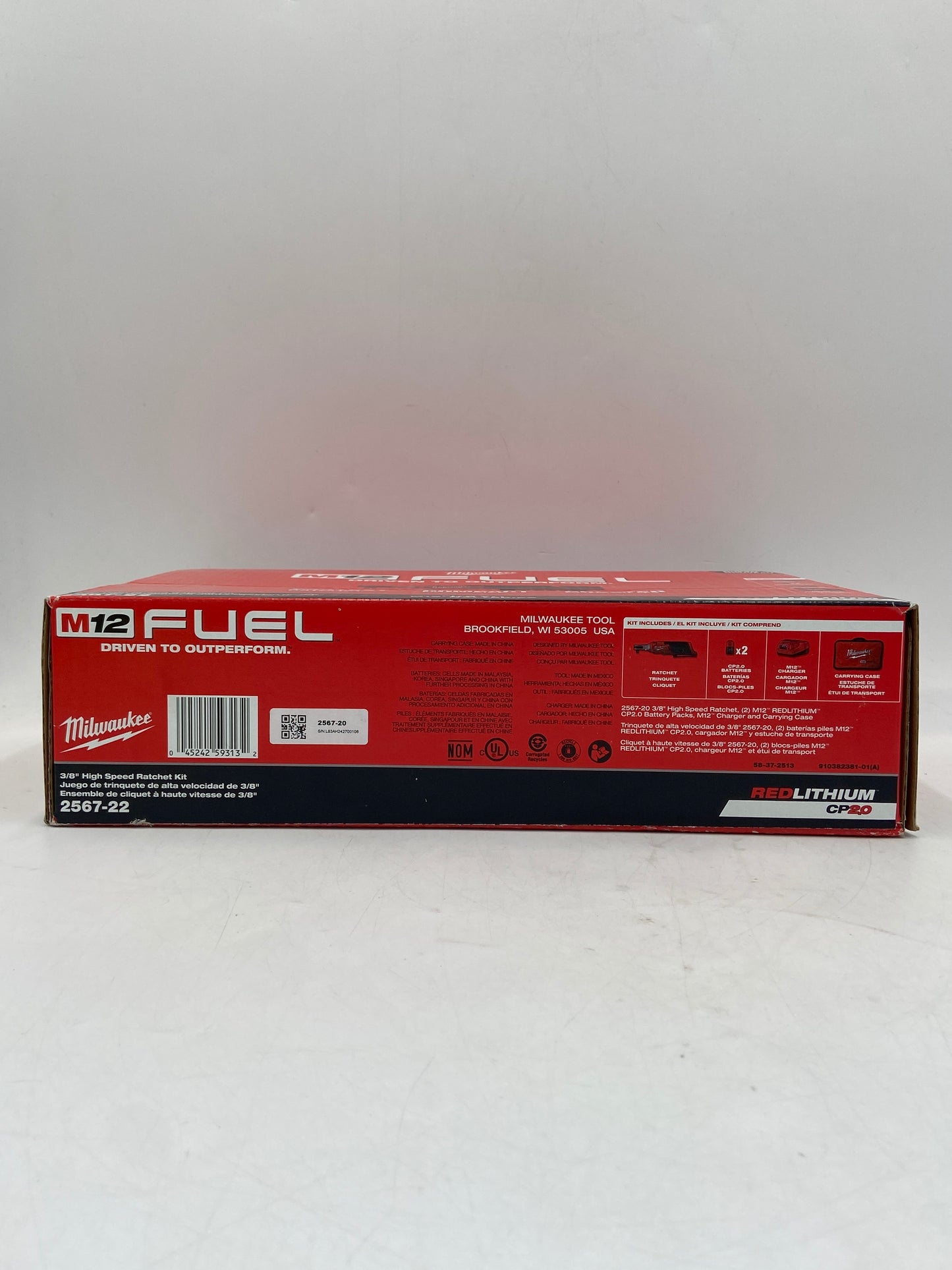 New Milwaukee 2567-22 M12 12V 3/8'' High Speed Ratchet Kit