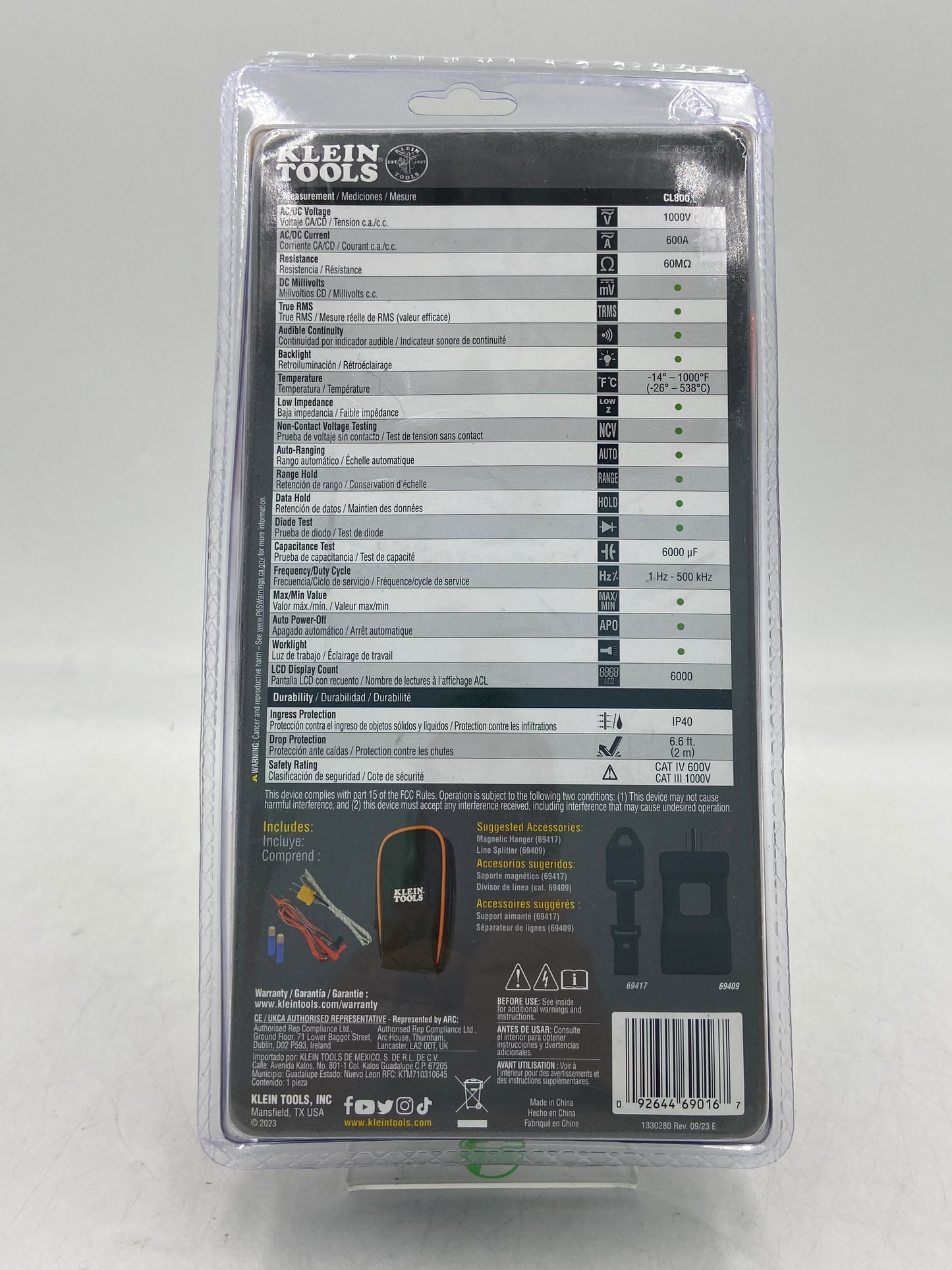 New KLEIN TOOLS 600AC/DC Auto-Ranging Digital Clamp Meter Multimeter CL800