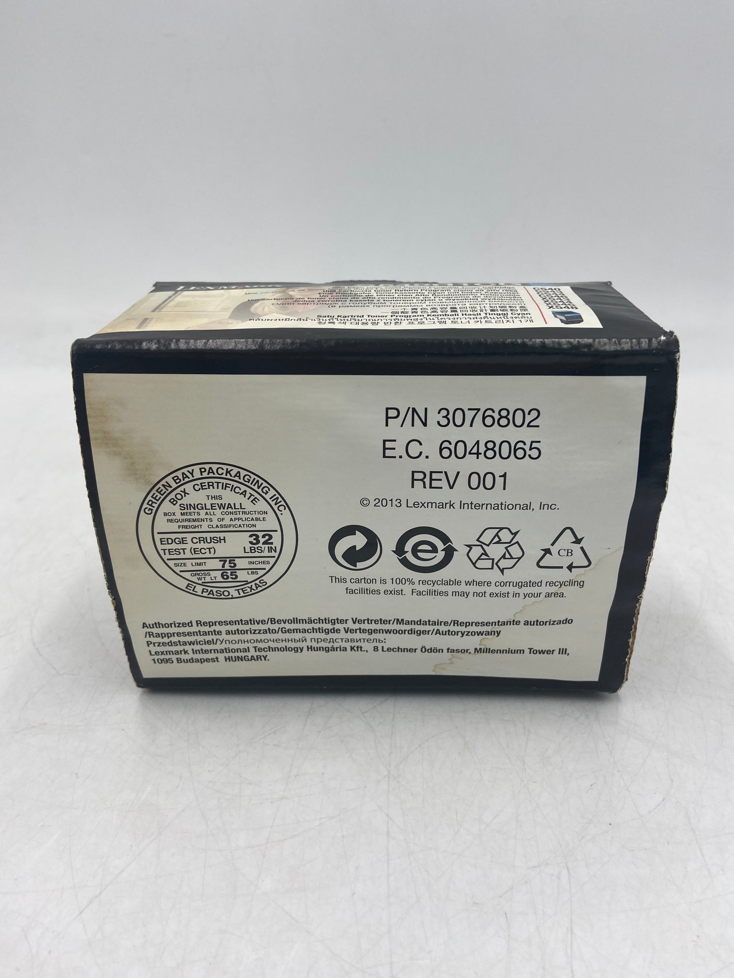 New Lexmark C540H1CG Cyan Return Program Toner Cartridge - Water Damaged Box