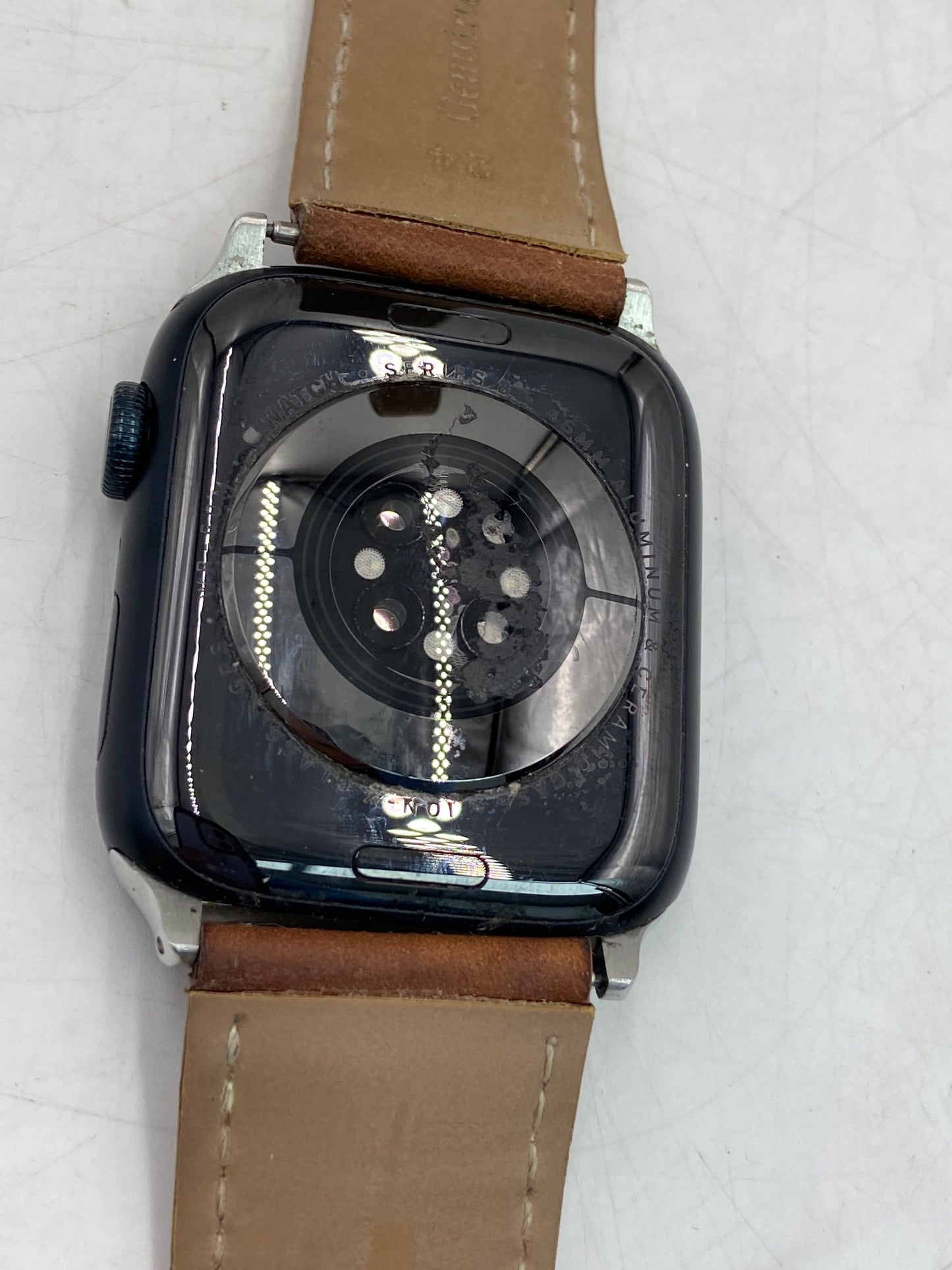 GPS Only Apple Watch Series 8 41MM Midnight Aluminum Brown Leather Band A2271