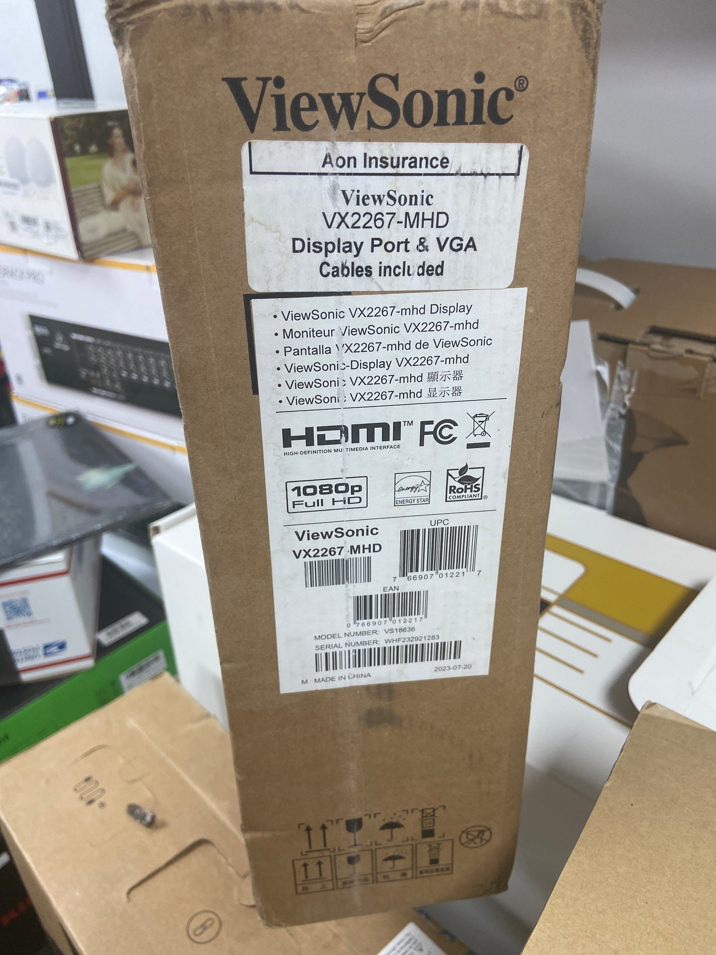 New Open Box ViewSonic 21.5" VX2267-mhd 1080p Full HD LED Backlit Display VS18636