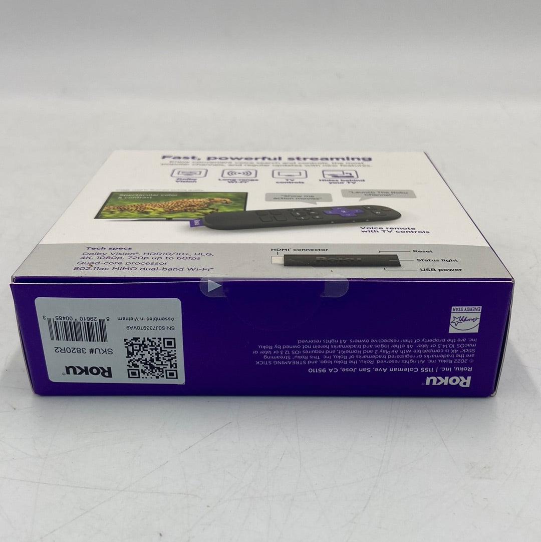 New Open Box Roku Streaming Stick 4K HD HDR TV Wifi Device with Voice Remote 3820R2