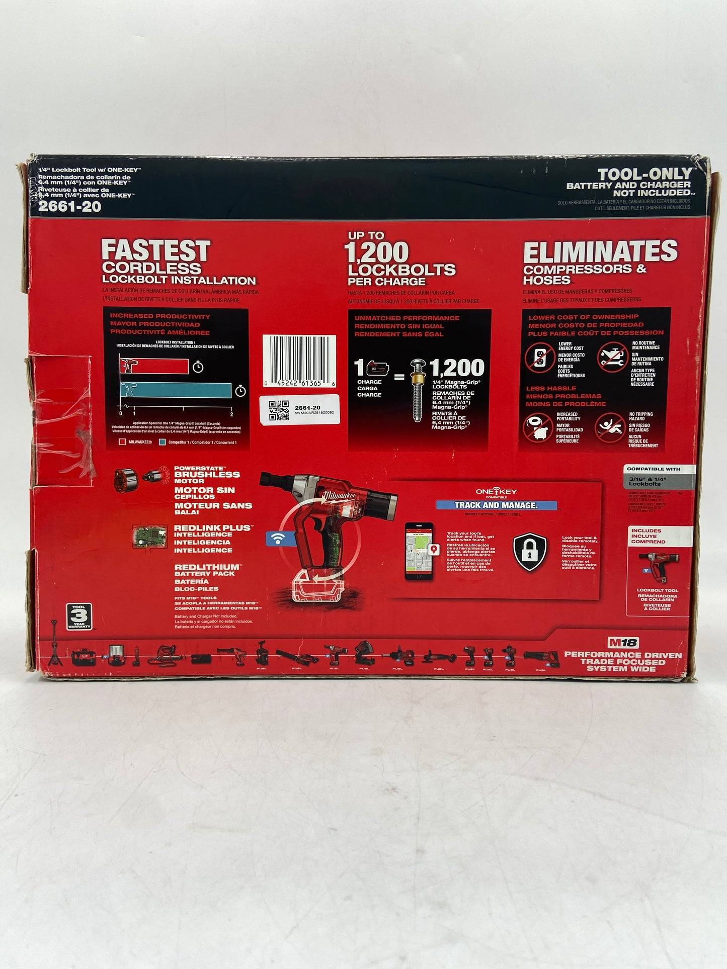 New Milwaukee 2661-20 M18 18V 1/4'' Lockbolt Tool w/ ONE KEY Power Tool