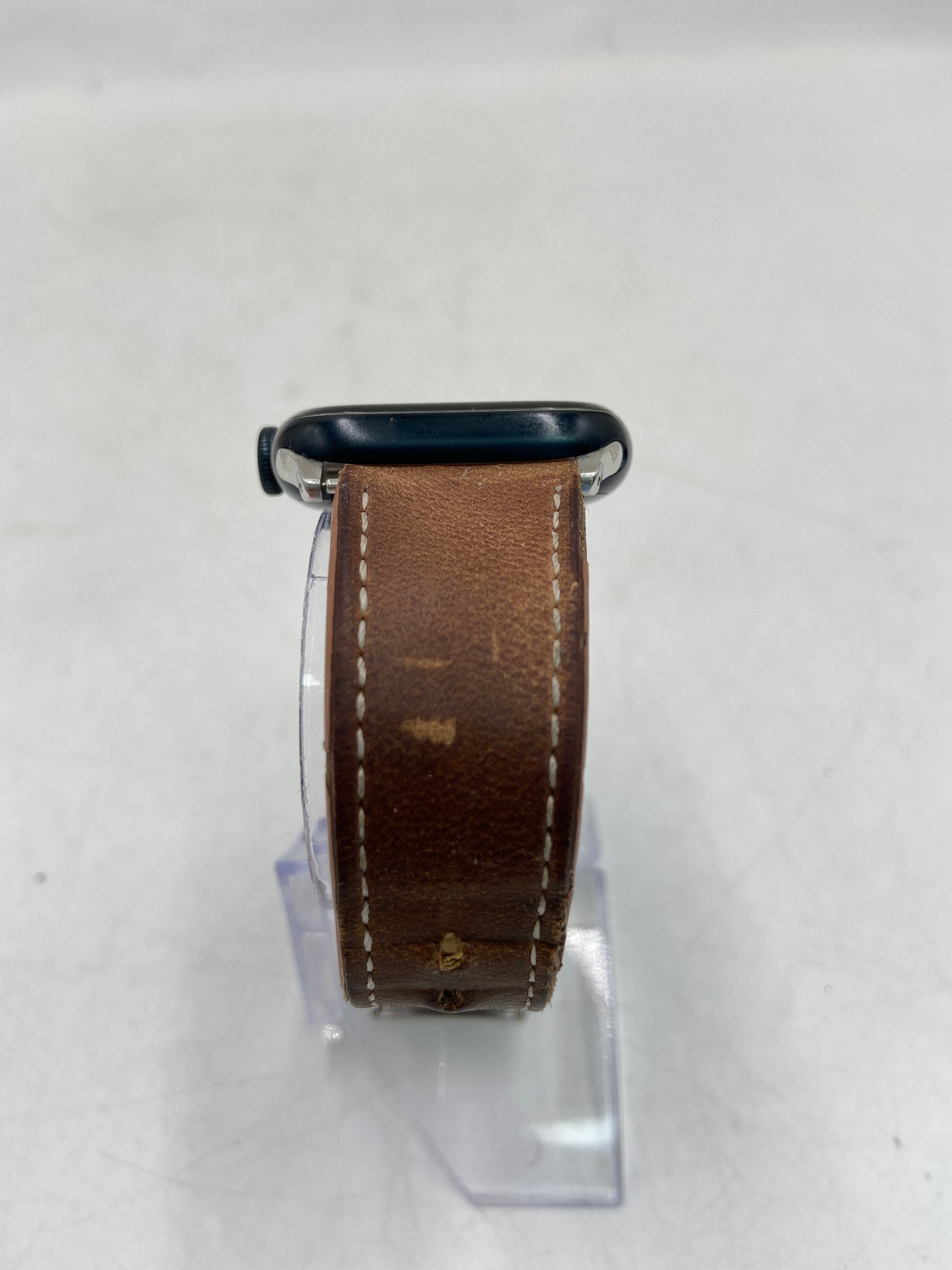 GPS Only Apple Watch Series 8 41MM Midnight Aluminum Brown Leather Band A2271