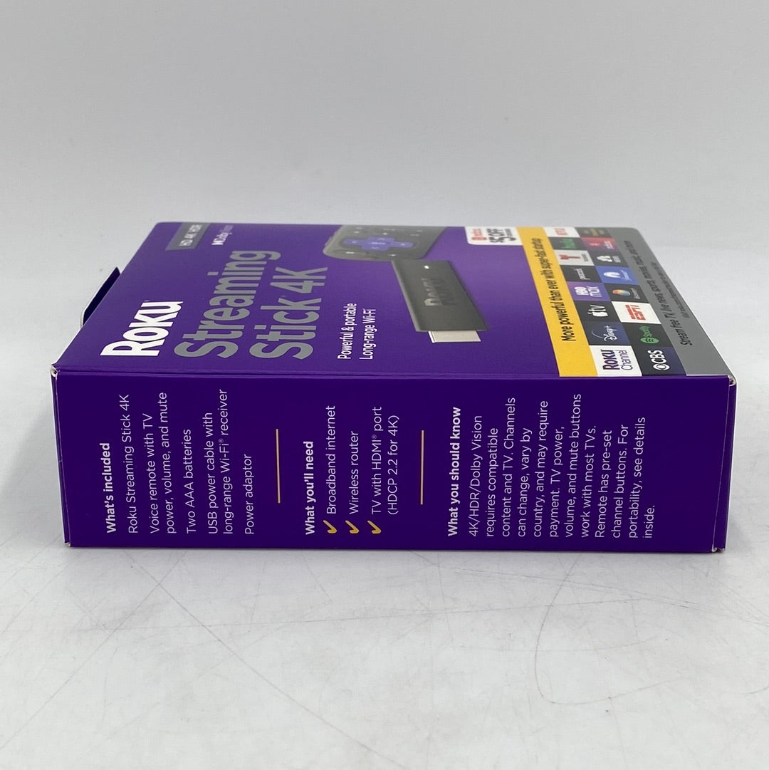New Open Box Roku Streaming Stick 4K HD HDR TV Wifi Device with Voice Remote 3820R2