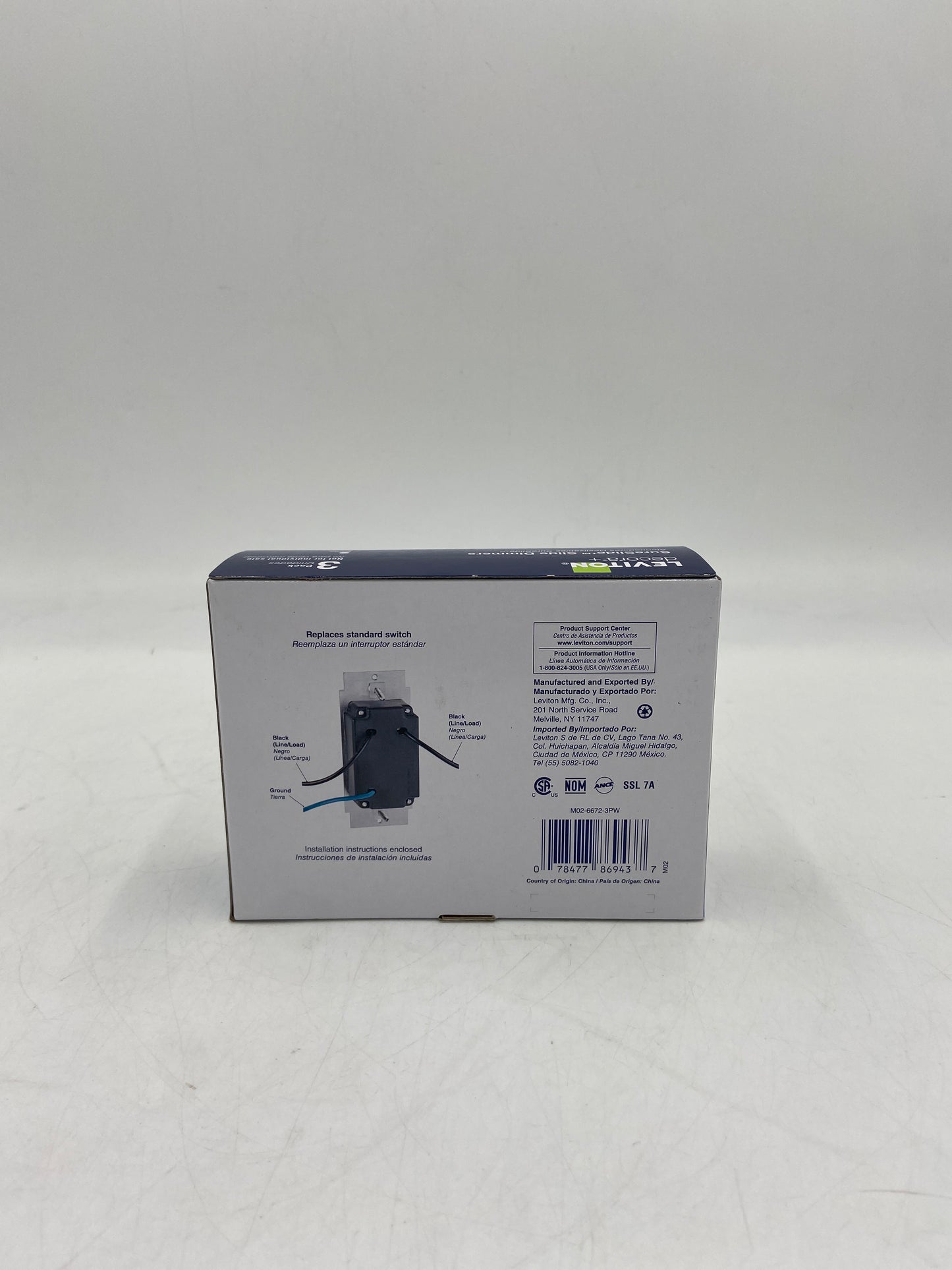 New LEVITON 6672-3PW Slide Dimmer