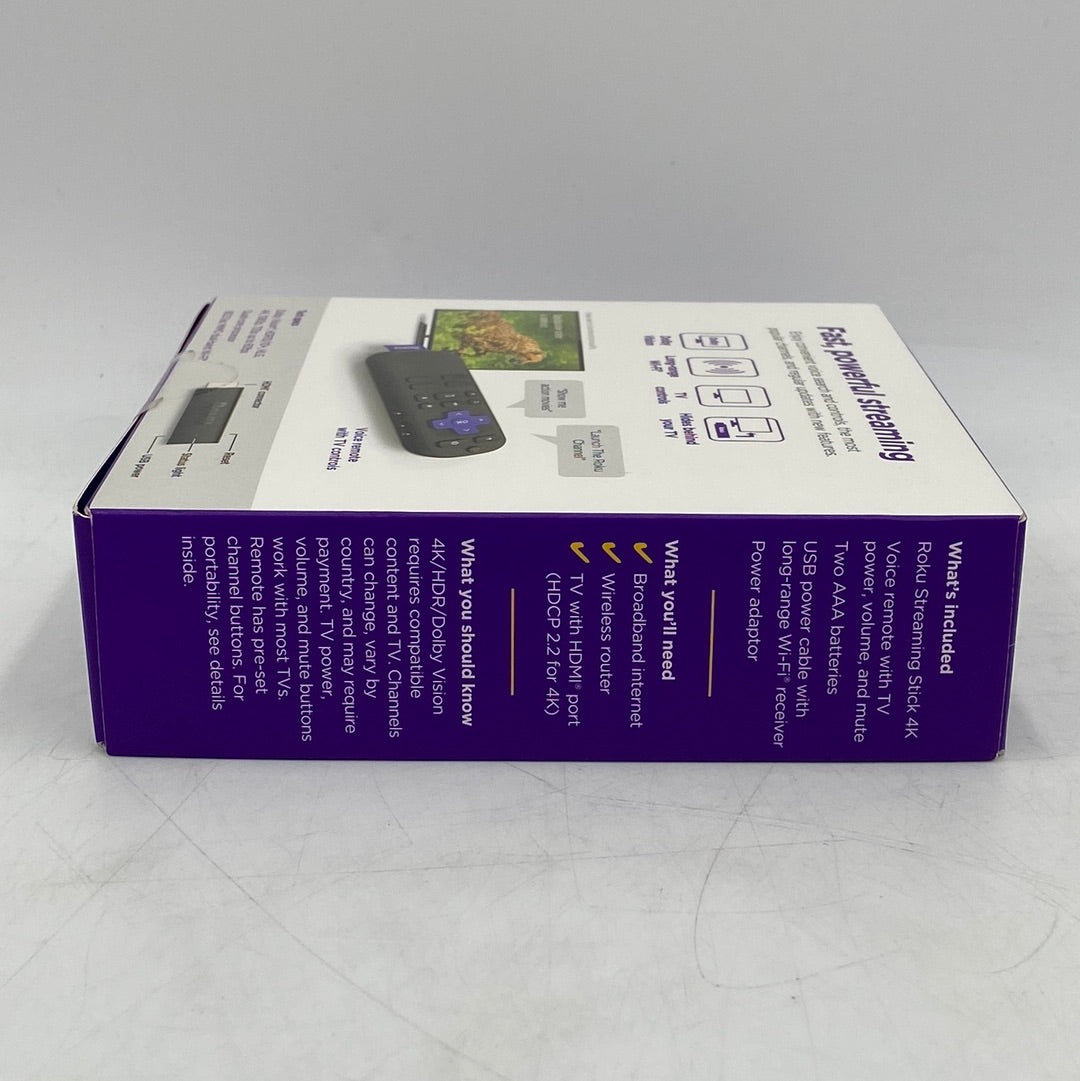 New Open Box Roku Streaming Stick 4K HD HDR TV Wifi Device with Voice Remote 3820R2