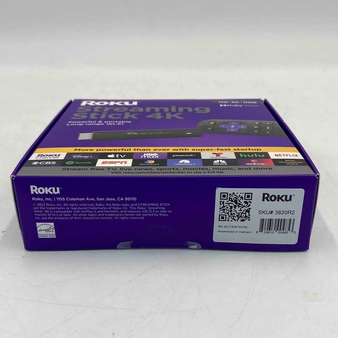 New Open Box Roku Streaming Stick 4K HD HDR TV Wifi Device with Voice Remote 3820R2