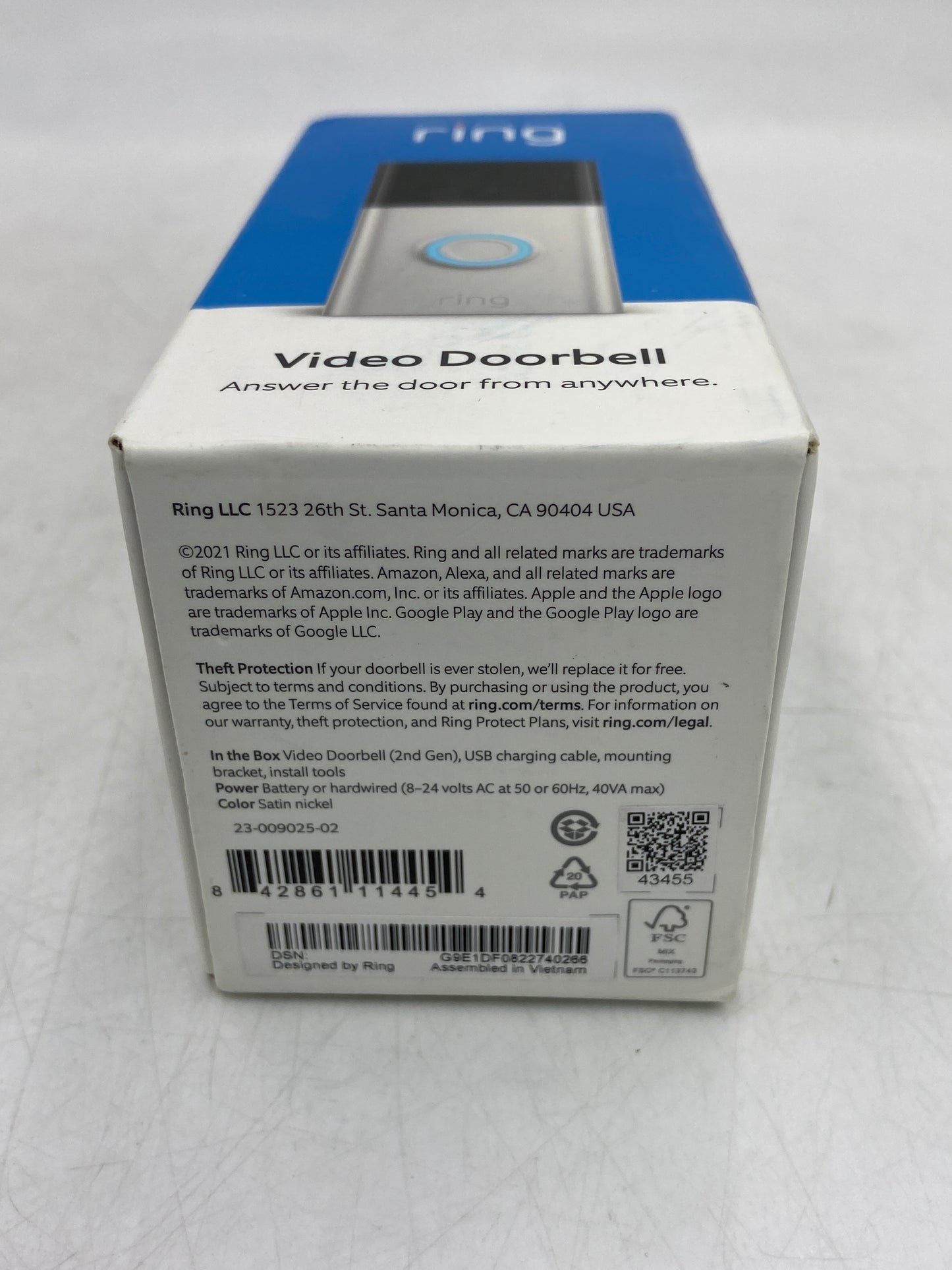 New Ring Video Doorbell Satin Nickel Home Surveillance Camera 23-009025-02