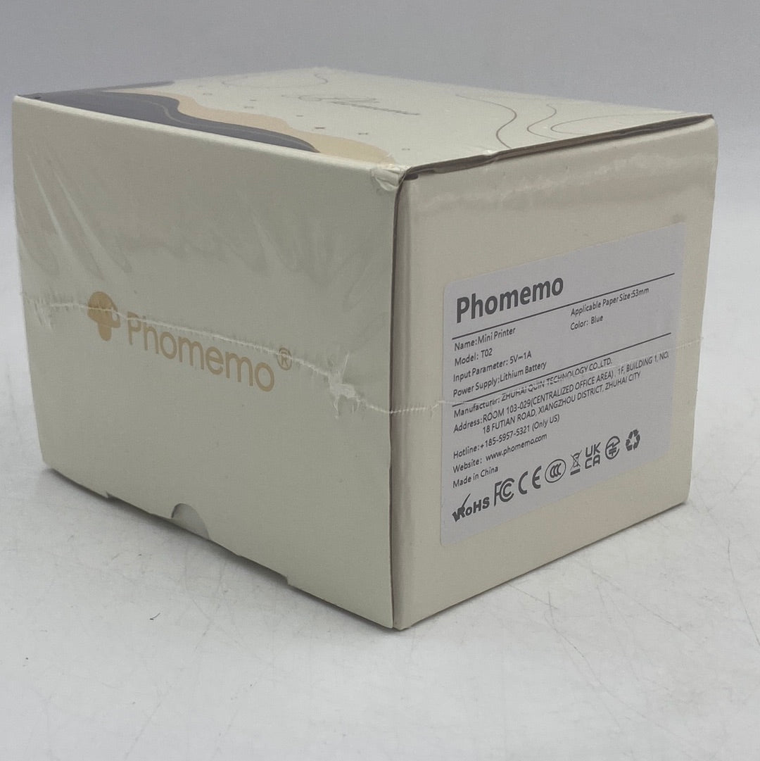 New Phomemo T02 Mini Portable Bluetooth Thermal Pocket Printer Blue 53mm