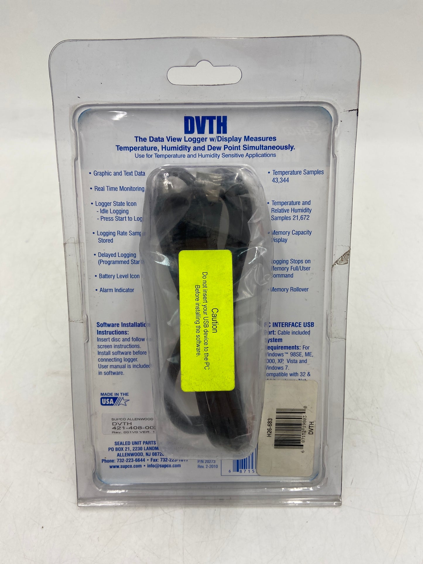 New Supco DVTH Data View Logger with Display Temperature, Humidity & Dew Point Thermometer H26-683