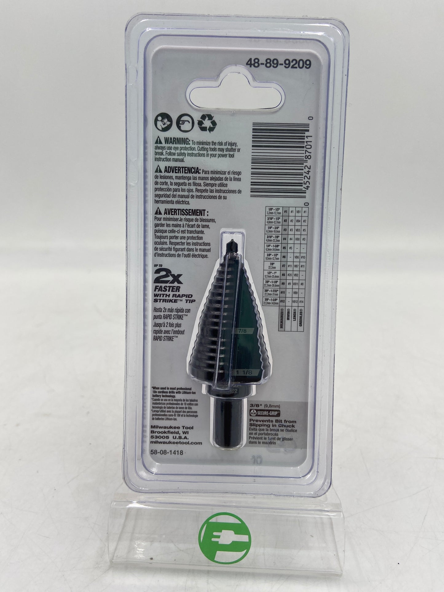 New Milwaukee Jam-Free Step Drill Bit #9 Drill Bit 48-89-9209