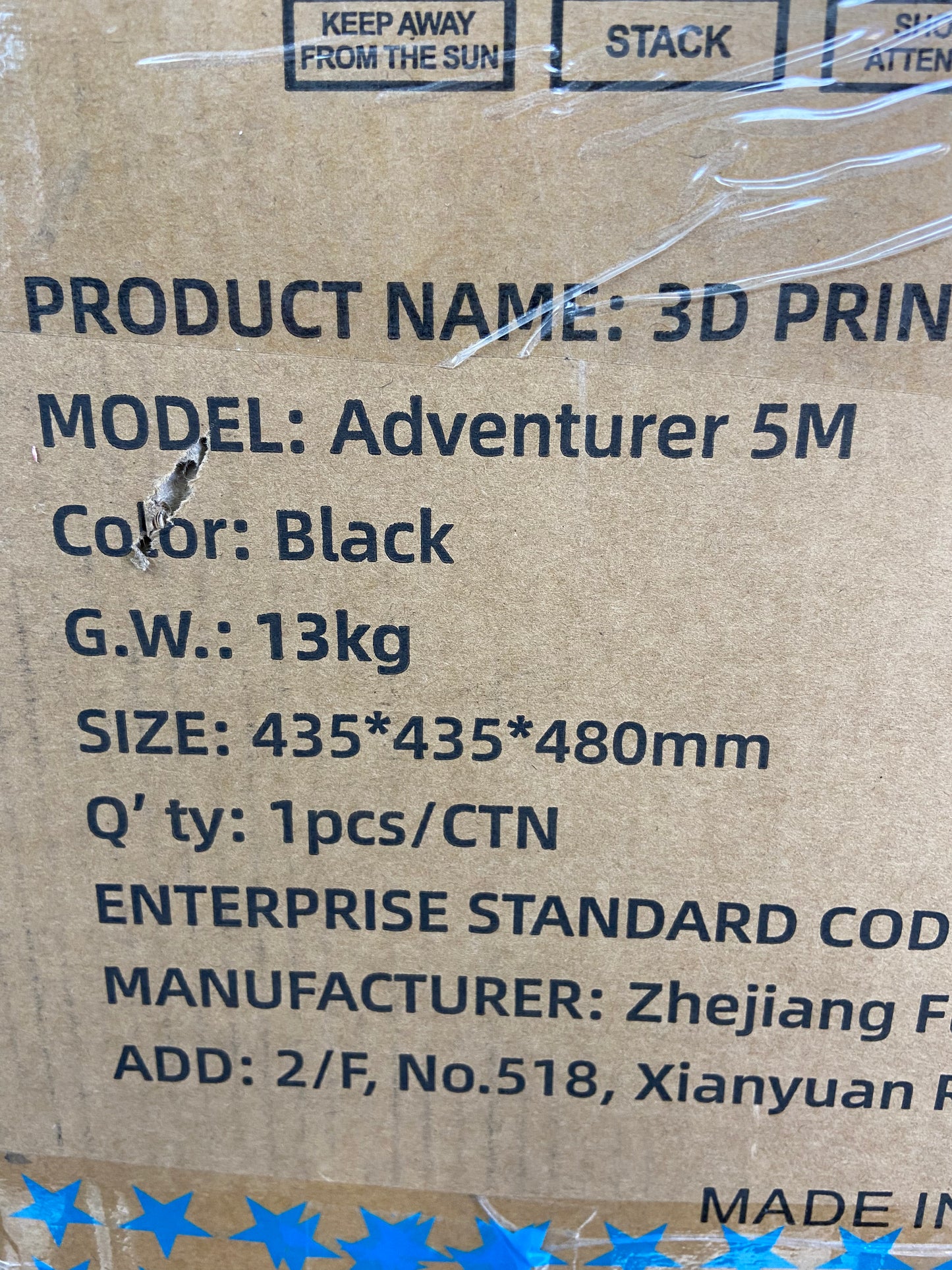 New Flashforge Adventurer 5M 13kg Black 3D Printer