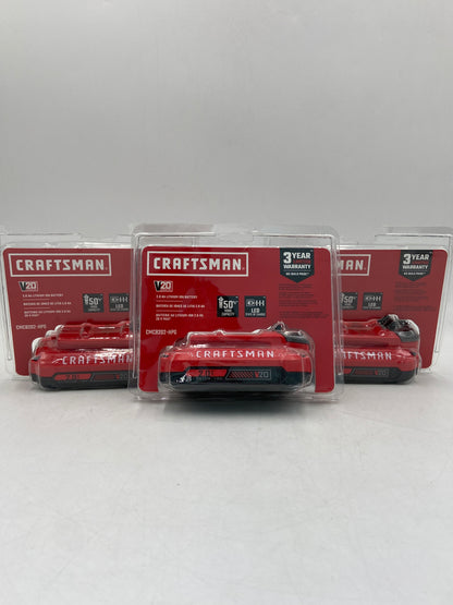 New Craftsman Lot of 3 2.0 Ah Lithium Ion Battery Rechargeable Power Tool Battery CMCB202-HPG
