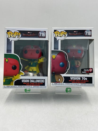 New Funko POP! Lot of 2 - Marvel Vision (Halloween) & Vision 70's Vinyl Action Figure 716718