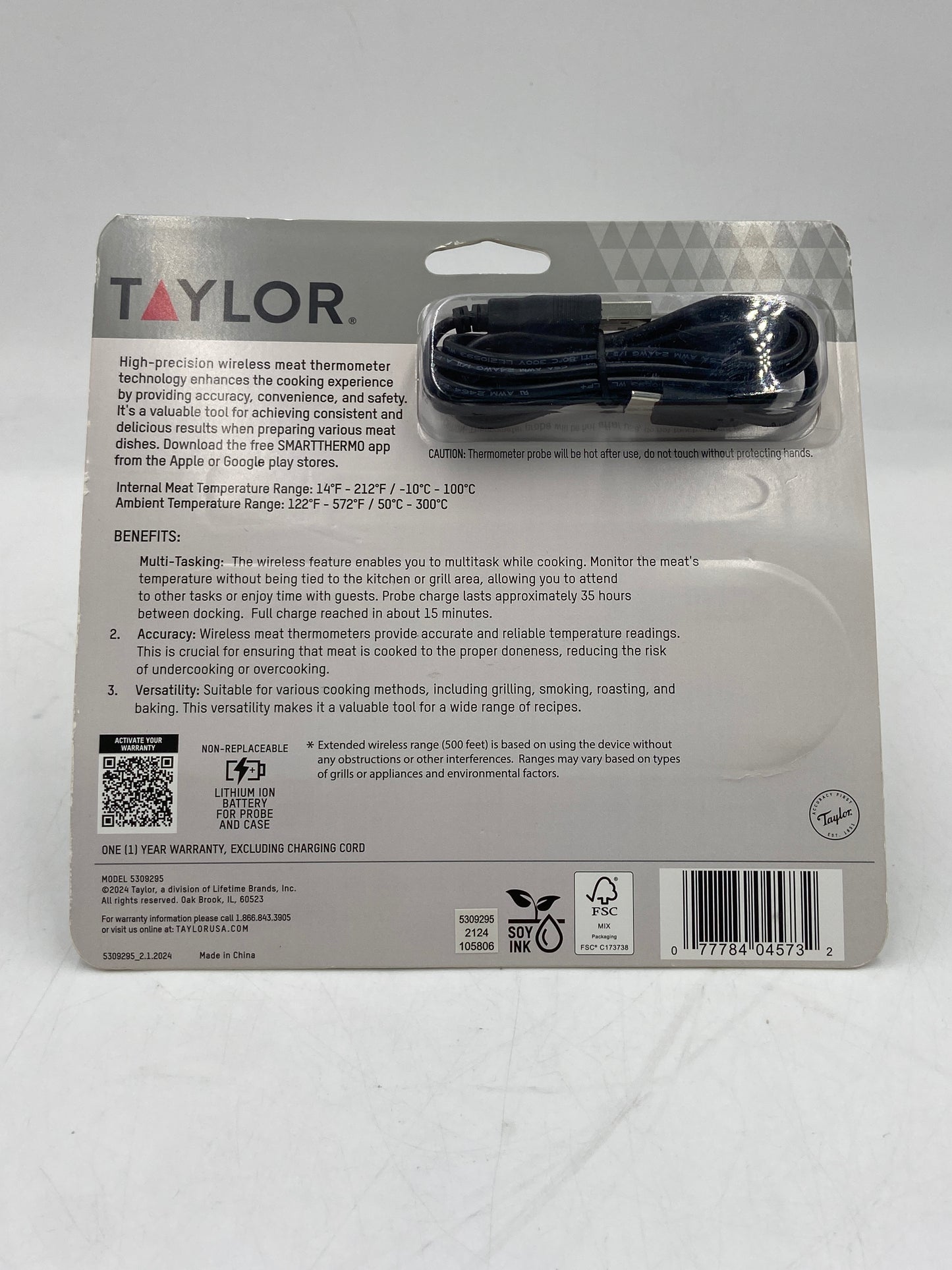 New Taylor waterproof wireless meat thermometer with charging case 5309295