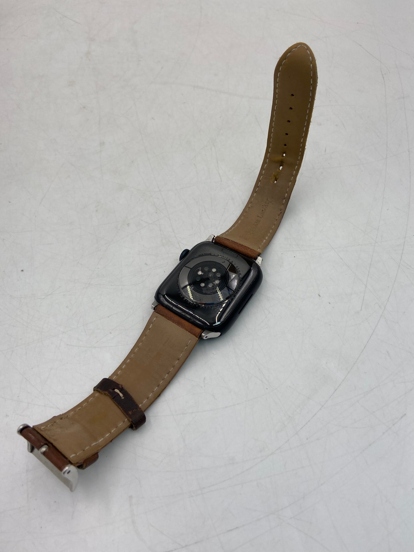 GPS Only Apple Watch Series 8 41MM Midnight Aluminum Brown Leather Band A2271