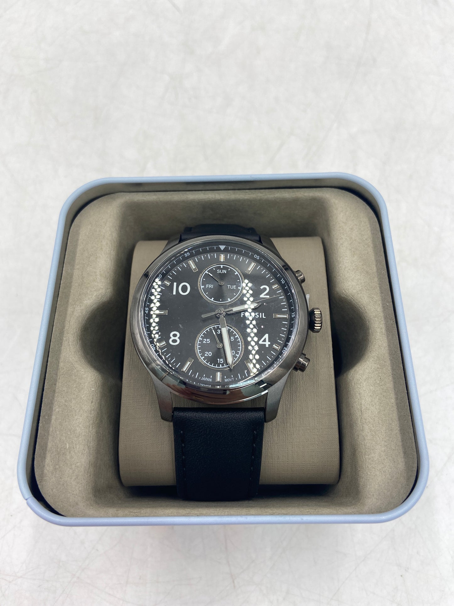 New FOSSIL BQM7089 Men's Leather Watch Black
