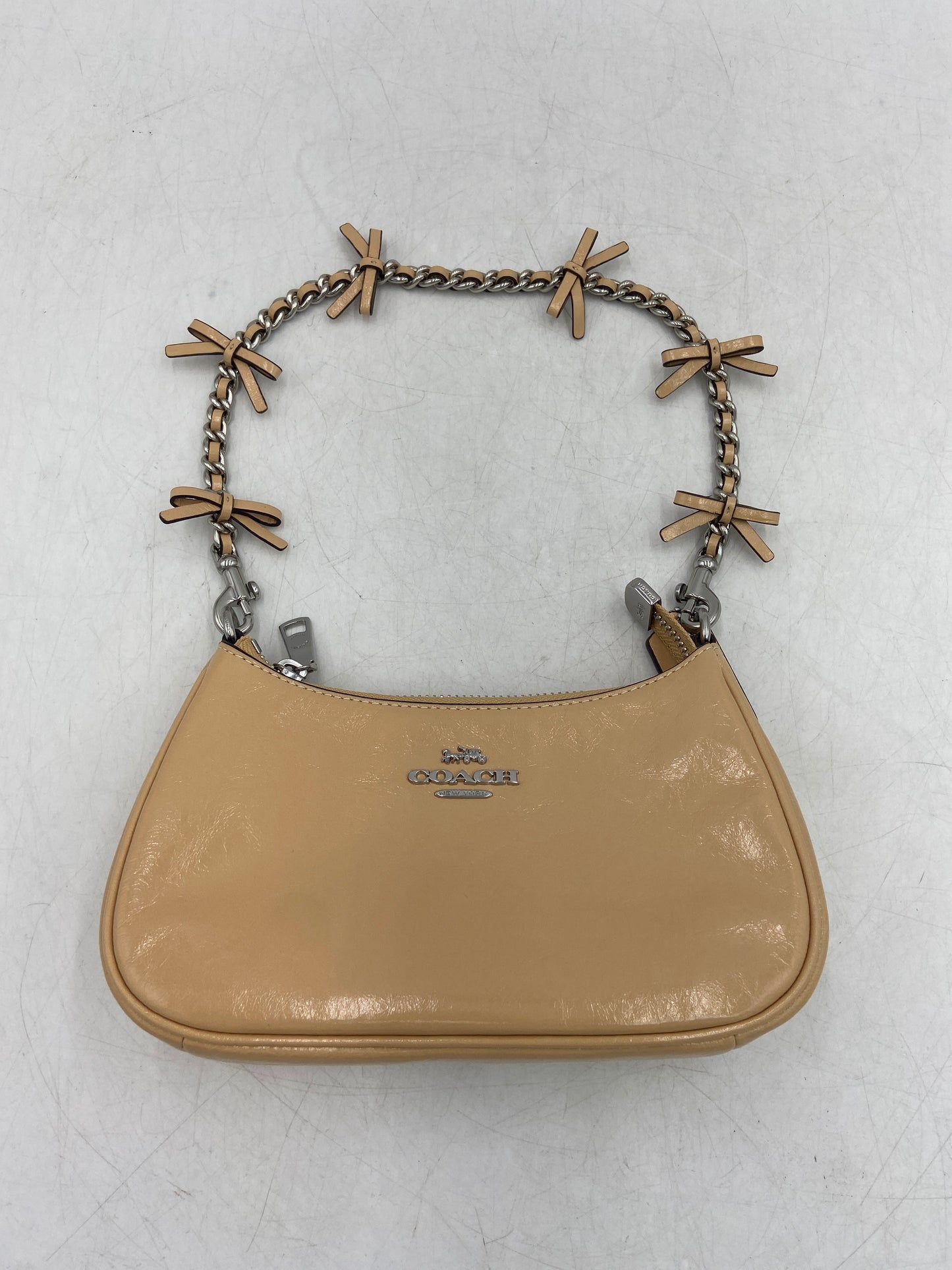 New Coach Teri Mini Crossbody Bag With Bows Crinkle Leather/Silver/Light Sand Designer Bag CDW68