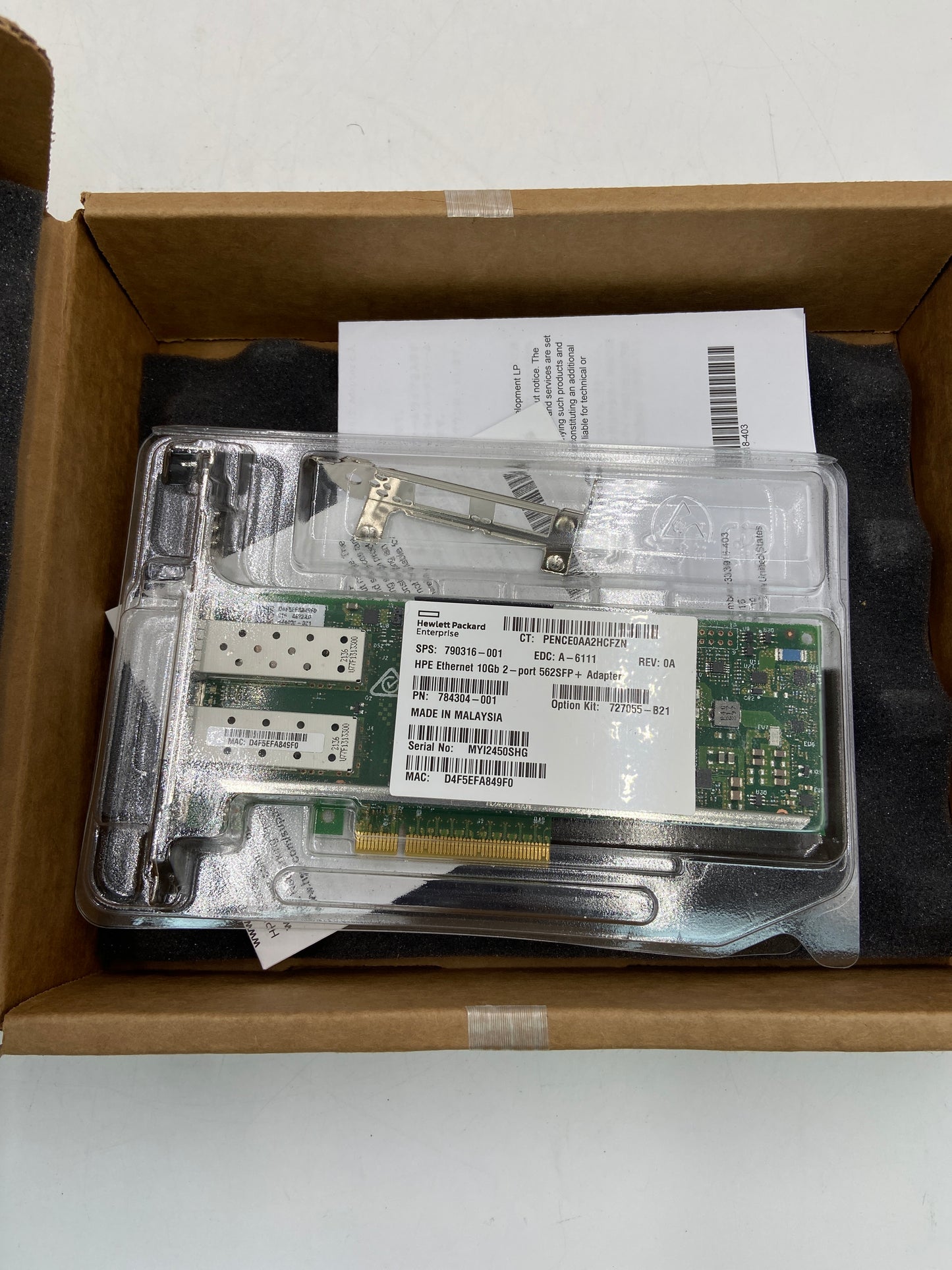 New HPE Hewlett Packer Enterprise Ethernet 10Gb 2‑port SFP+ X710‑DA2 Adapter Ethernet Adaptor 727055-B21