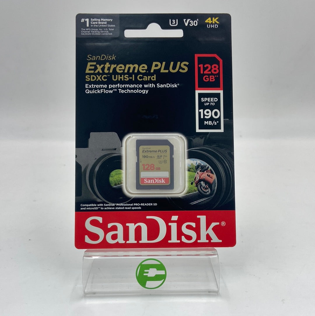 New SanDisk Extreme PLUS SDXC UHS-I 128GB SD Card P001-000332-128G