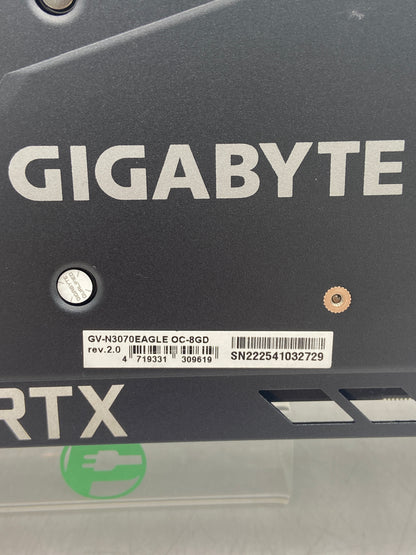 Broken Gigabyte GeForce RTX 3070 Eagle OC 8GB GDDR6 Graphics Card GV-N3070EAGLE OC-8GD Green Lines