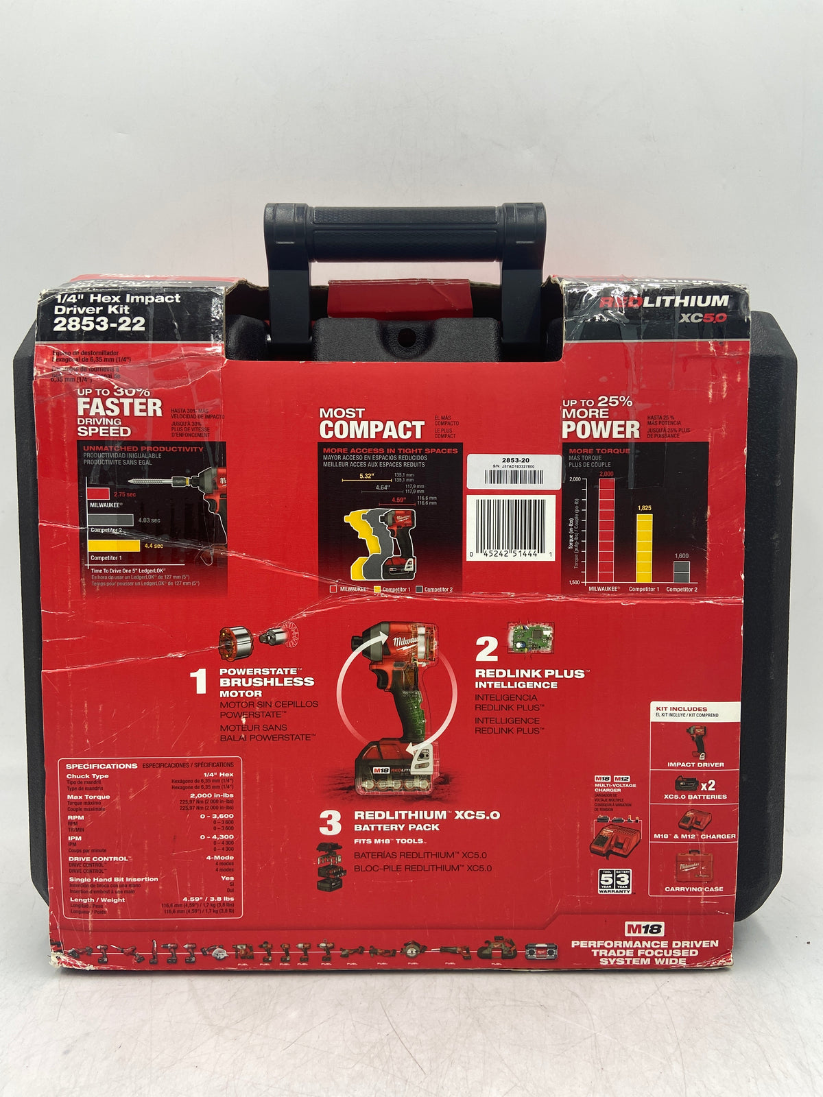 New Milwaukee 2853-22 M18 18V 1/4" Hex Impact Driver Power Tool Kit