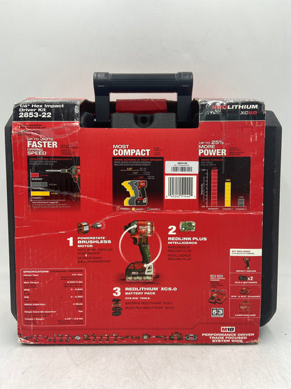 New Milwaukee 2853-22 M18 18V 1/4" Hex Impact Driver Power Tool Kit