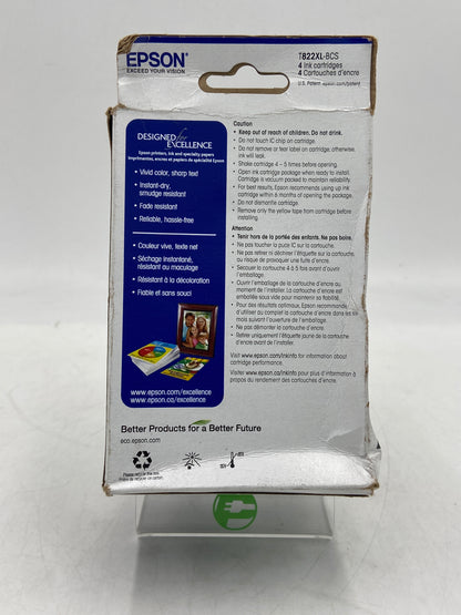 New Epson 822xl/822 T822XL-BCS Black, Yellow, Cyan and Magenta Ink Cartridge