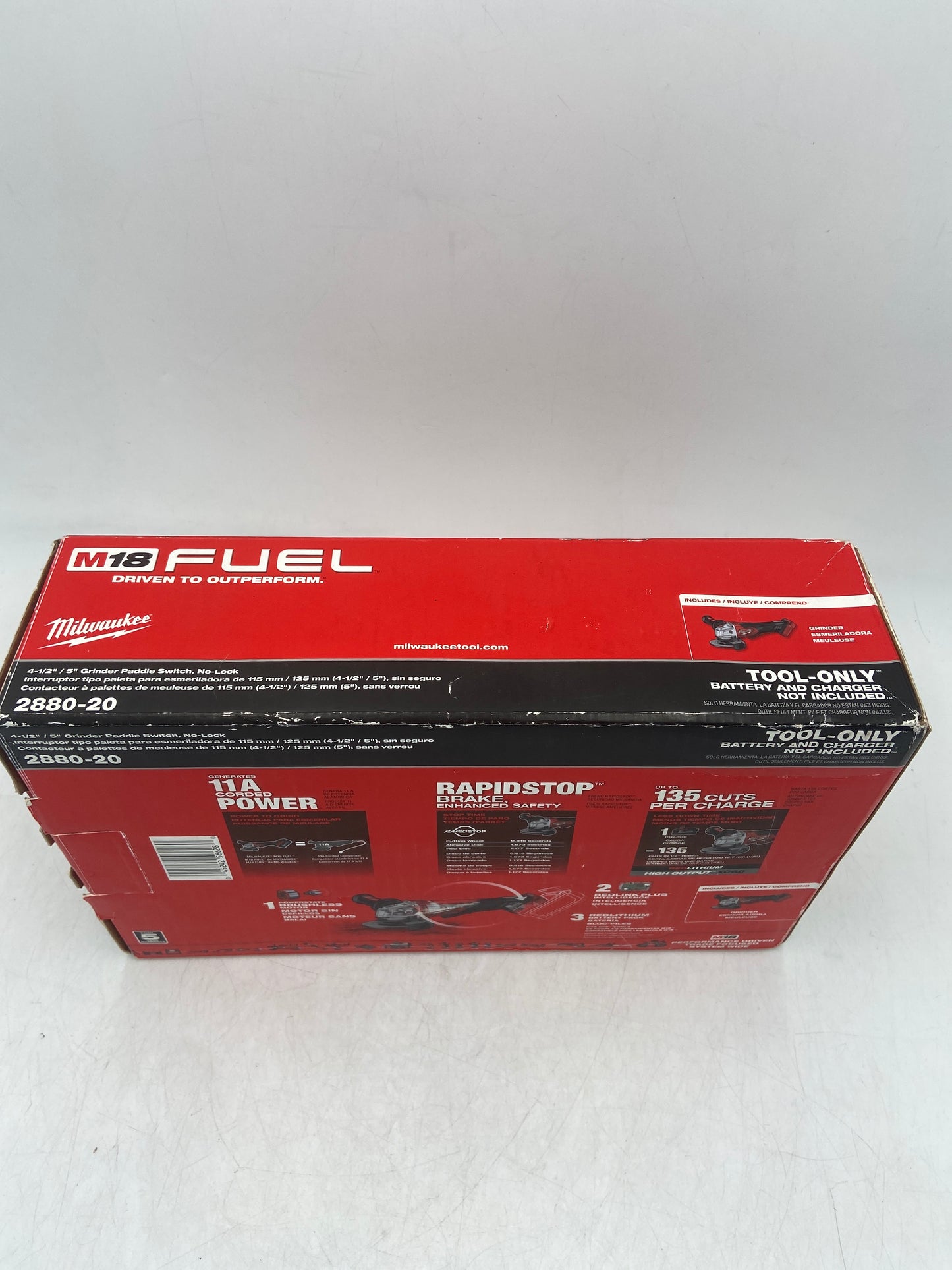 New Milwaukee 2880-20 M18 18V FUEL Cordless 4-1/2"/ 5" Grinder