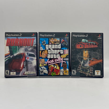 Lot of 3 Sony PlayStation 2 PS2 GTA Vice City Burnout City Crisis