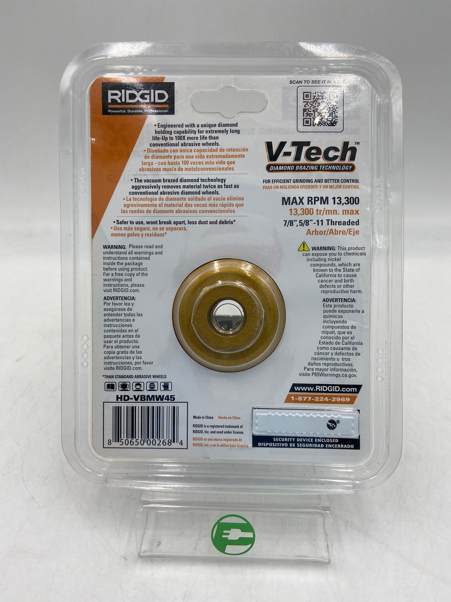 New Ridgid V-Tech 4.5'' Grinding Wheel Multi Grinding Diamond Wheel HD-VBMW45