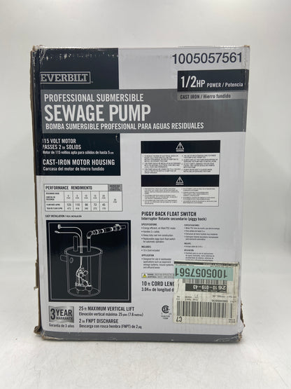 New Everbilt 1005057561 Professional Submersible Sewage Pump ESE50W-HD
