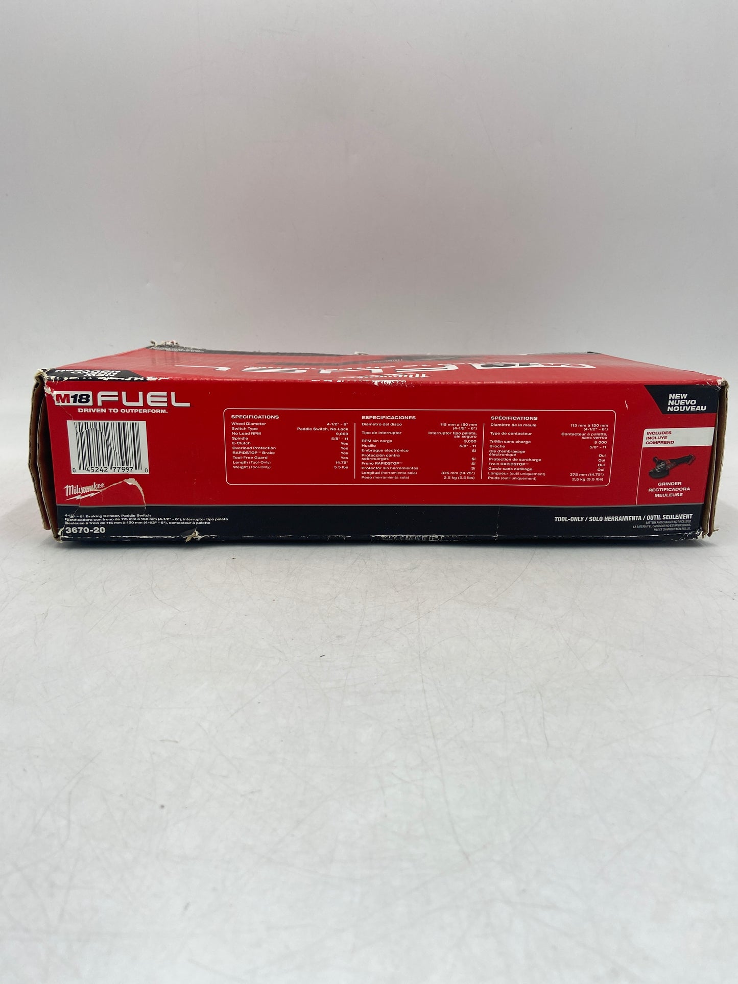 New Milwaukee 3670-20 M18 18V 4-1/2"-6" Braking Grinder, Paddle Switch Power Tool Only