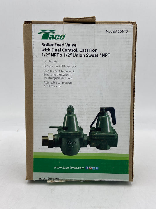 New Taco Cast Iron Boiler Feed Valve With with Dual Control 1/2" NPT x 1/2 Union Sweat Broiler Feed Valve 334-T3
