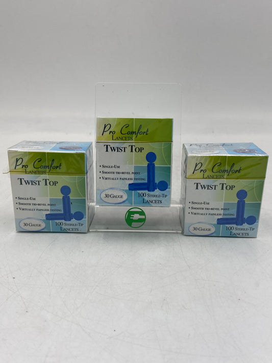 New Pro Comfort  Lot of 3 Twist Top Sterile-Tip Lancets Diabetic Blood Test