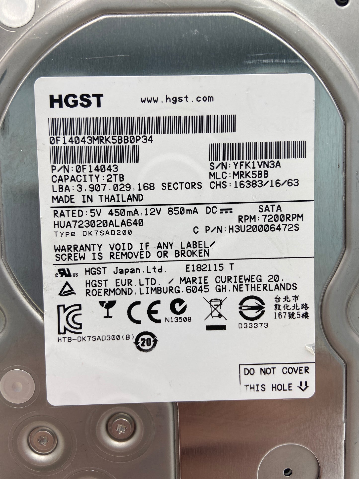 HGST 3.5" Ultrastar 7K3000 2TB eSATA III 6Gbps HDD Hard Drive HUA723030ALA640