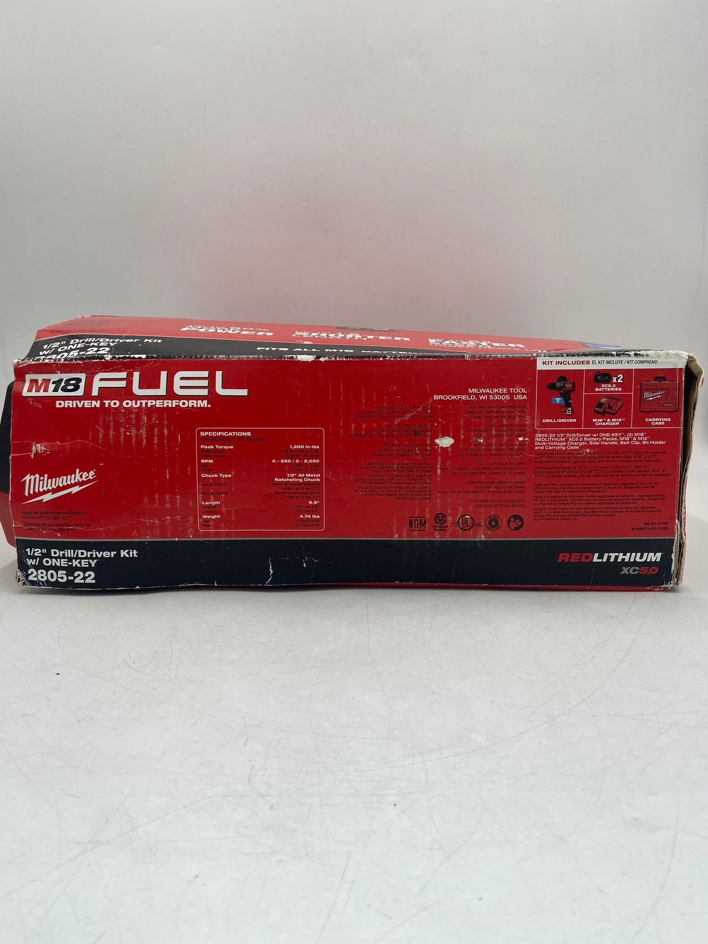 New Milwaukee 2805-22 M18 18V 1/2" Drill Driver Tool Kit, with ONE Key