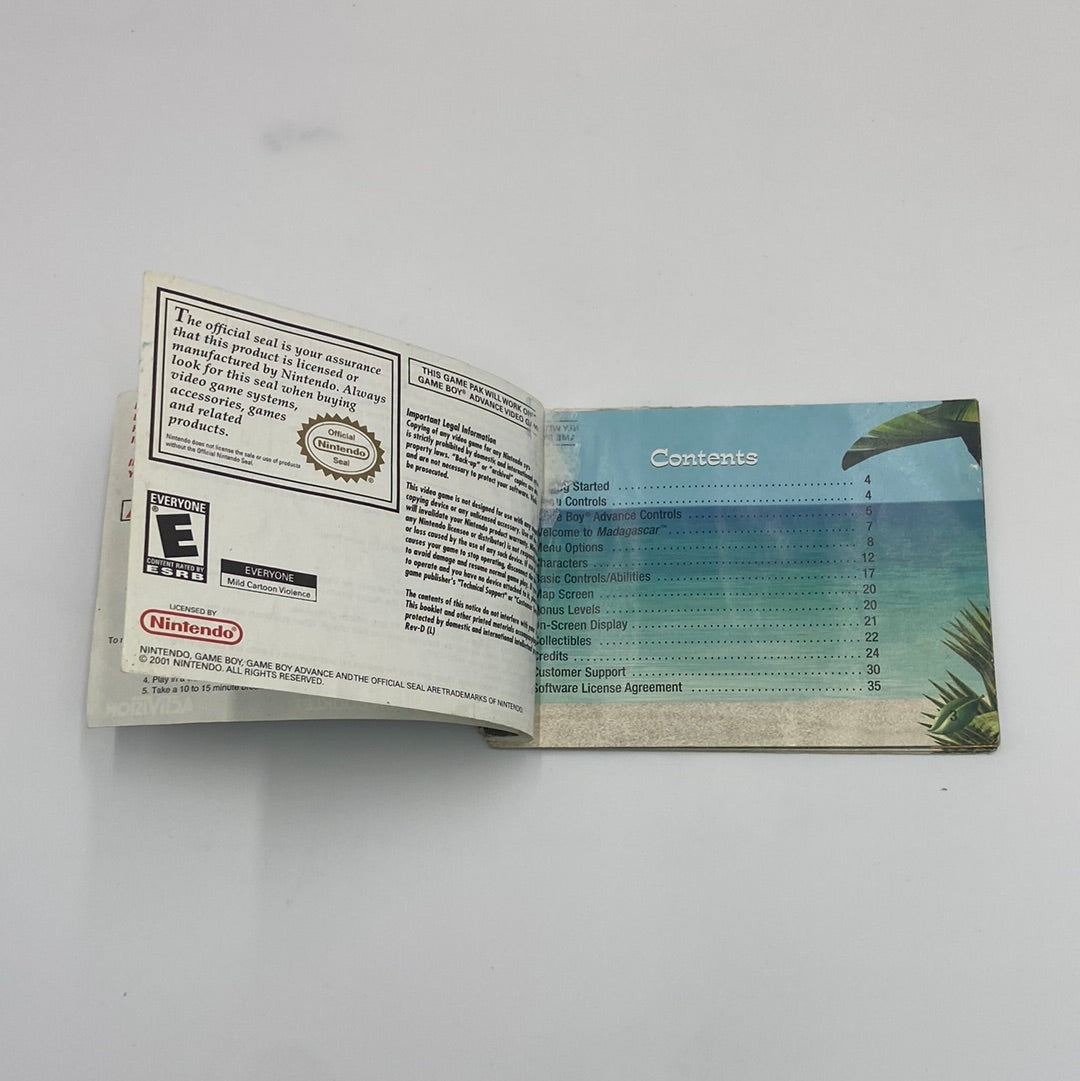 Madagascar (Nintendo GameBoy Advance, 2005) Manual Only