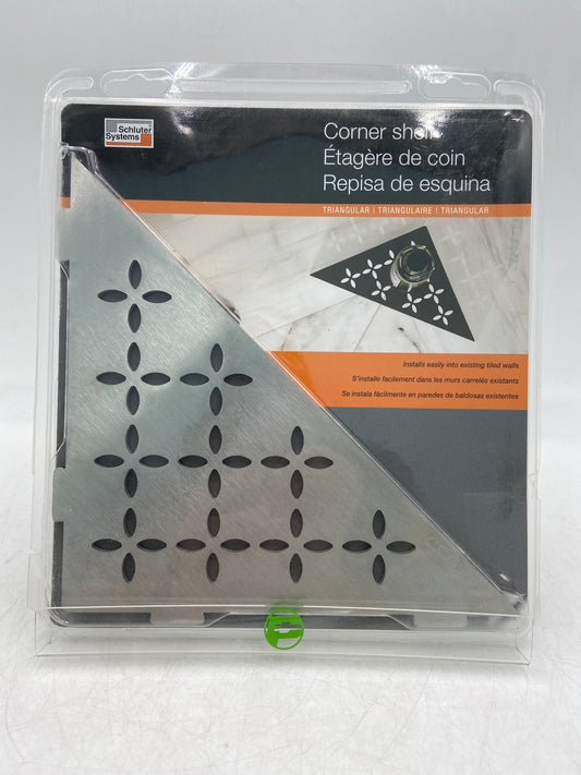 New Schluter Systems Brushed Stainless Steel Triangular Floral Corner Shelf for Tile Walls SES1D5EB