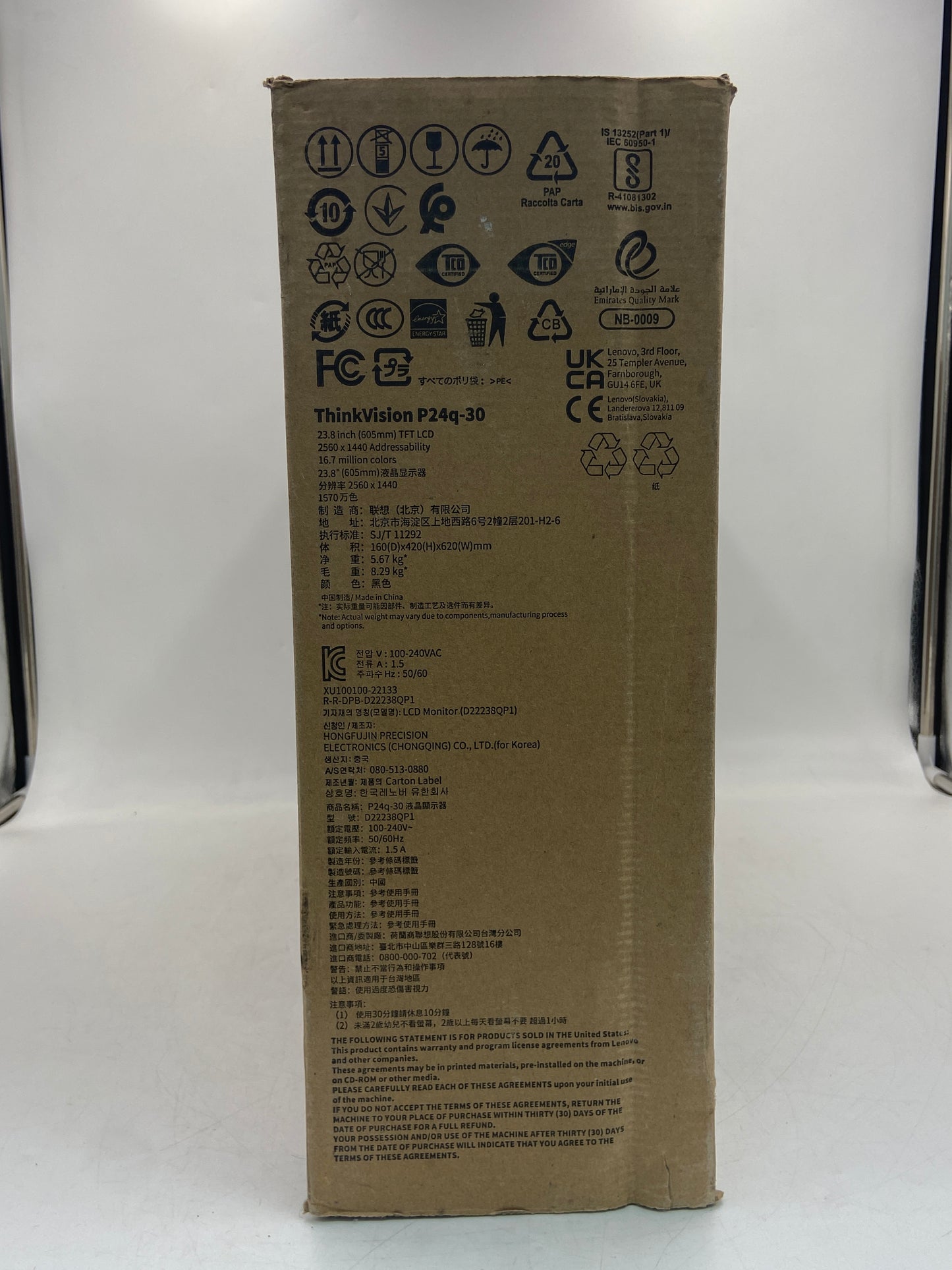 New Lenovo 23.8" P24Q-30 IPS LED Flat Panel TFT LCD 60Hz LED Monitor