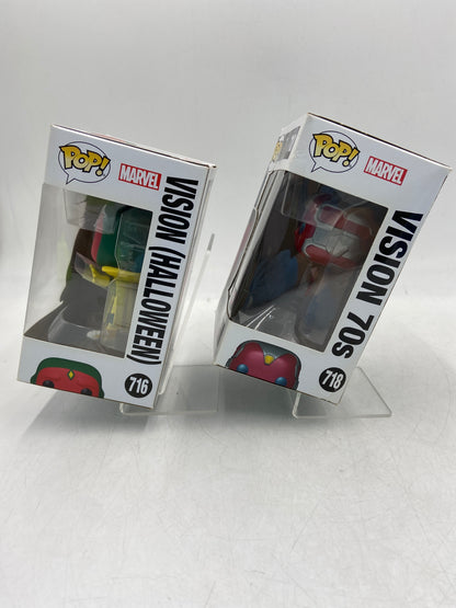 New Funko POP! Lot of 2 - Marvel Vision (Halloween) & Vision 70's Vinyl Action Figure 716718