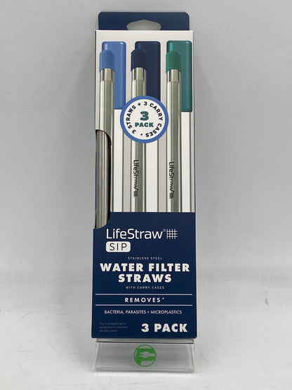 New Life Straw Stainless Steel Water Filter Straws with Carrying Case 3 PACK