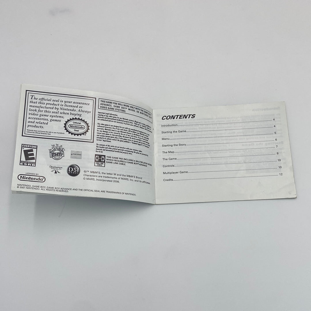 M&M's Break' Em (Nintendo GameBoy Advance, 2007) Manual Only