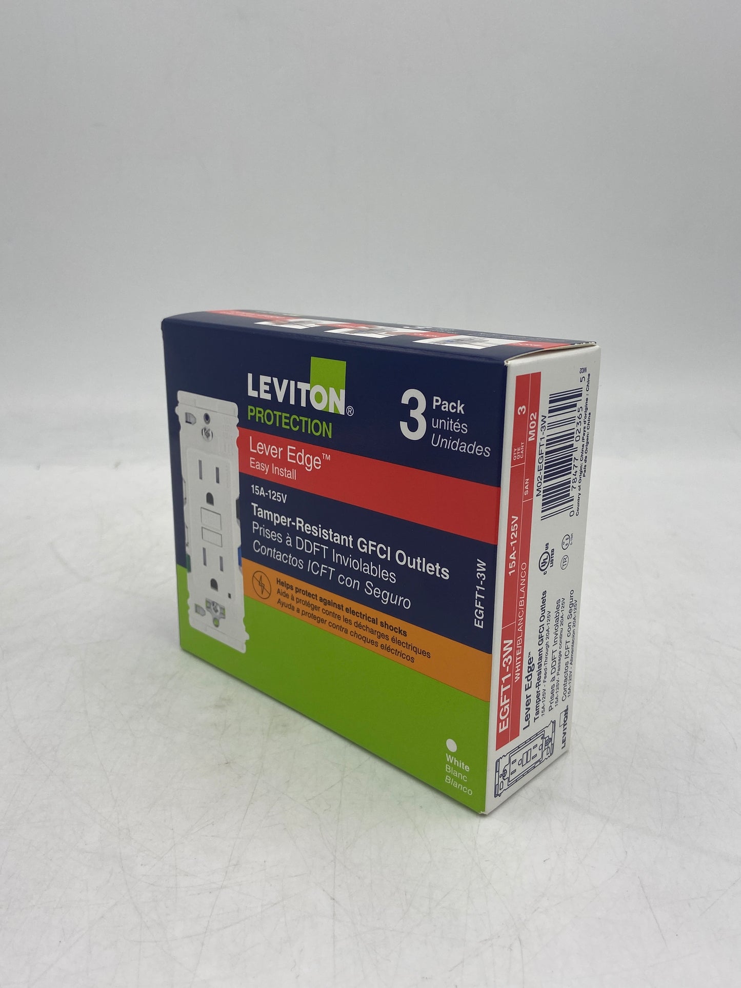 New Leviton 15A-125V Lever Edge Tamper-Resistant GFCI Outlets EGFT1-3W