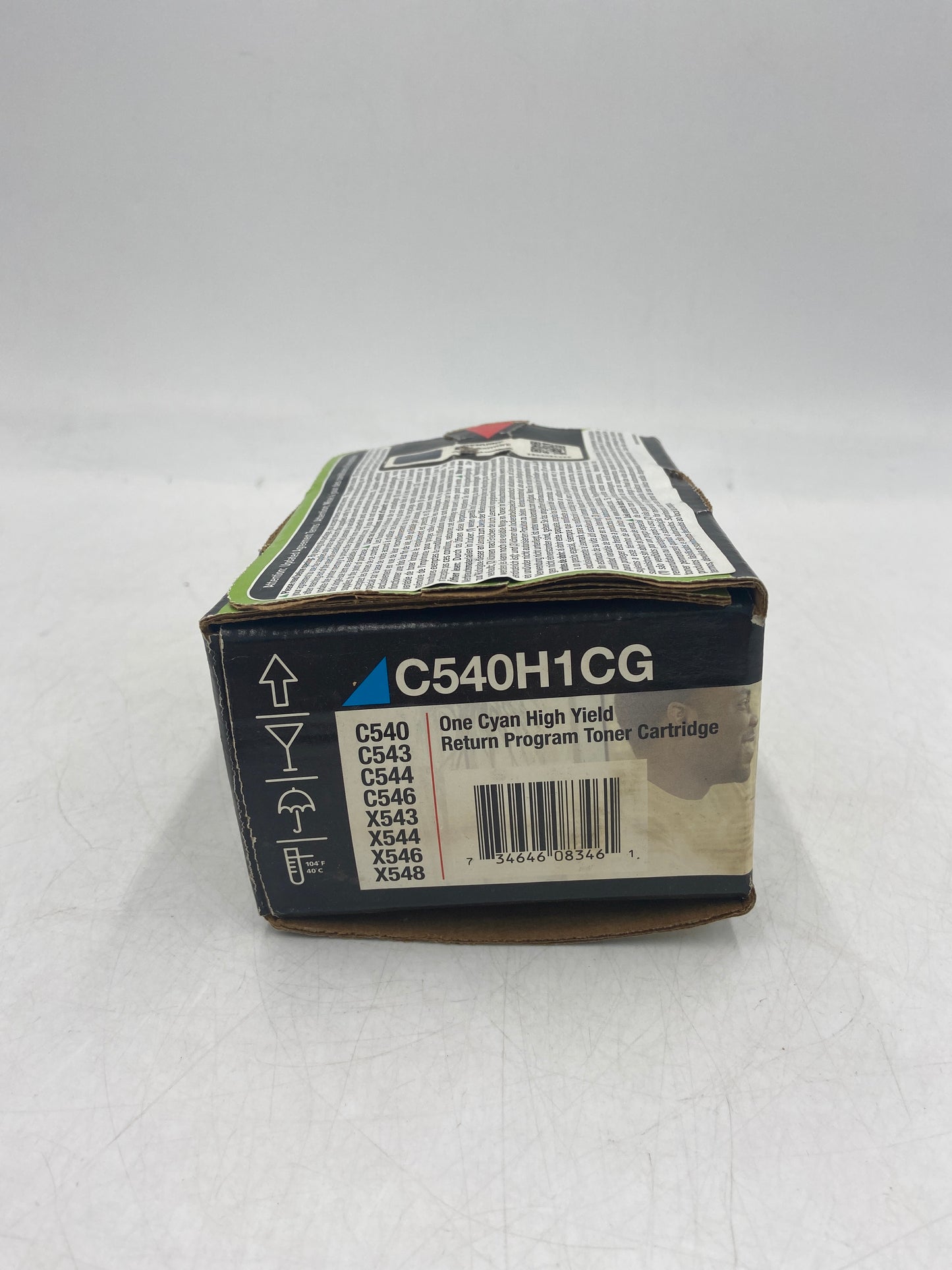 New Lexmark C540H1CG Cyan Return Program Toner Cartridge - Water Damaged Box